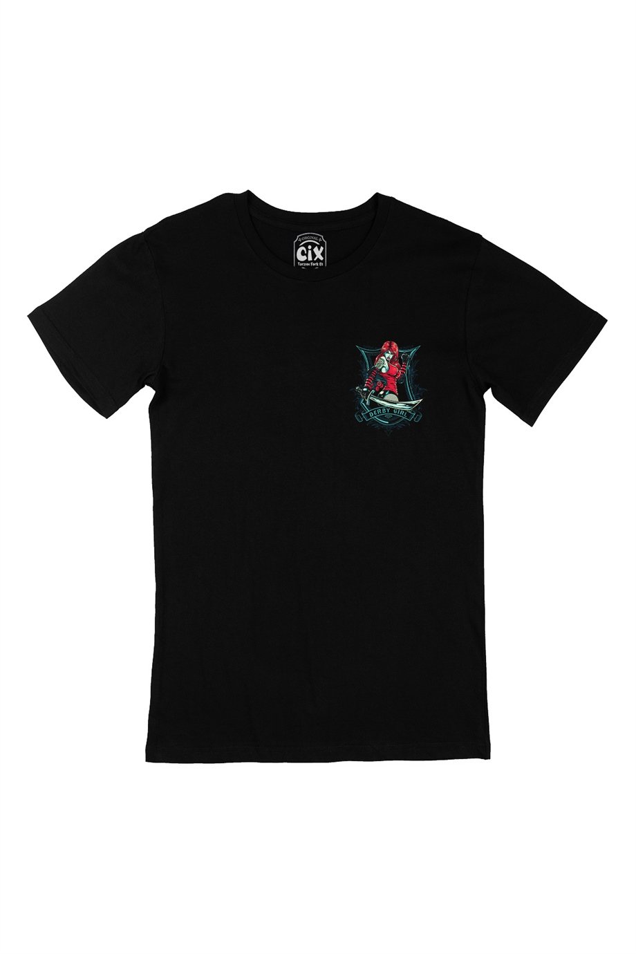 Derby Girl Cep Logo Tasarımlı Siyah Tişört