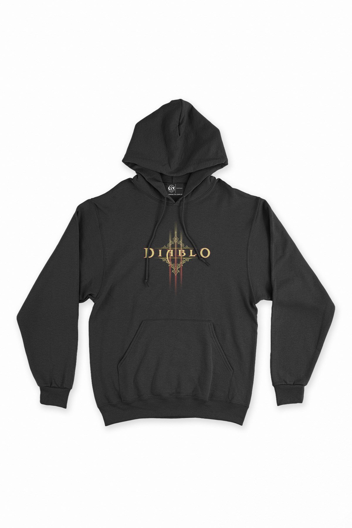 Diablo Tasarımlı Siyah Kapşonlu Sweatshirt Hoodie