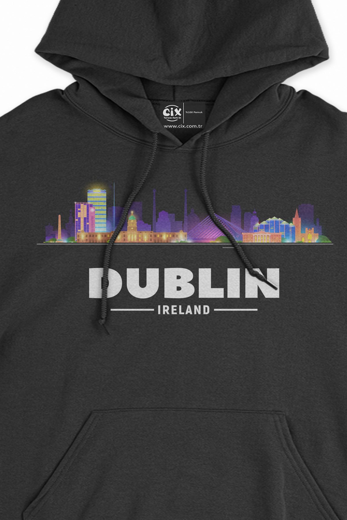 Dublin İrlanda Manzaralı Siyah Sweatshirt Hoodie