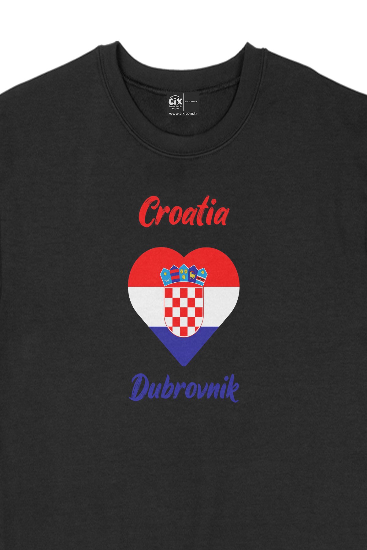 Dubrovnik Hırvatistan Bayraklı Kalpli Siyah Sweatshirt