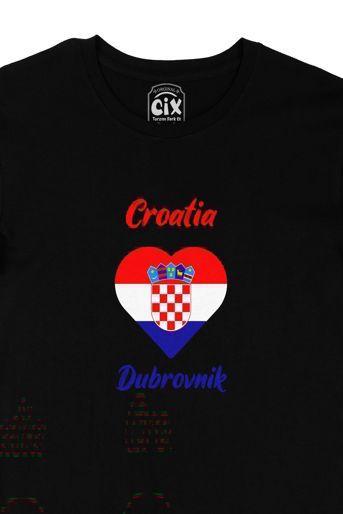 Dubrovnik Hırvatistan Bayraklı Kalpli Siyah Tişört