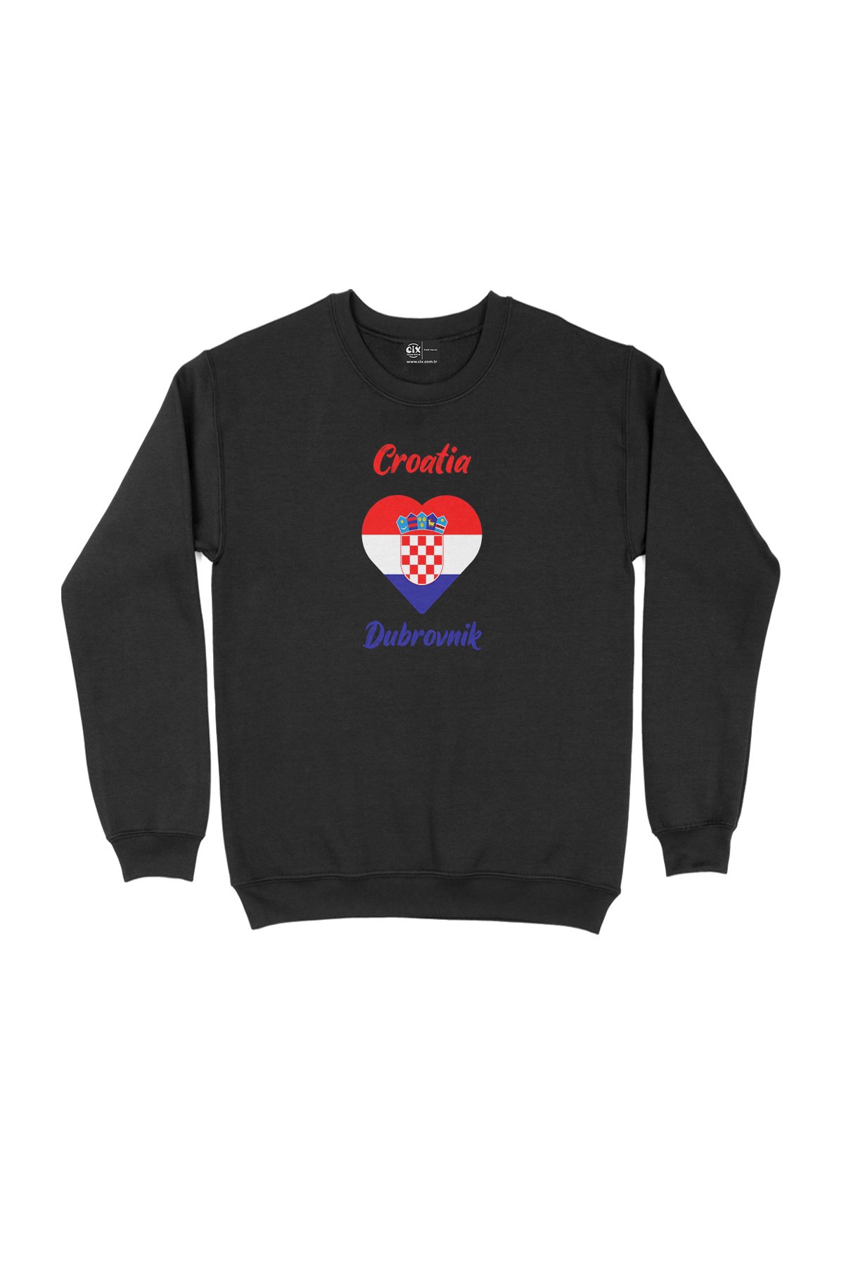 Dubrovnik Hırvatistan Bayraklı Kalpli Siyah Sweatshirt