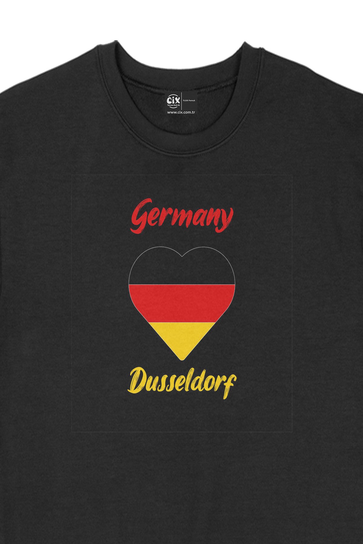 Dusseldorf Almanya  Bayraklı Kalpli Siyah Sweatshirt