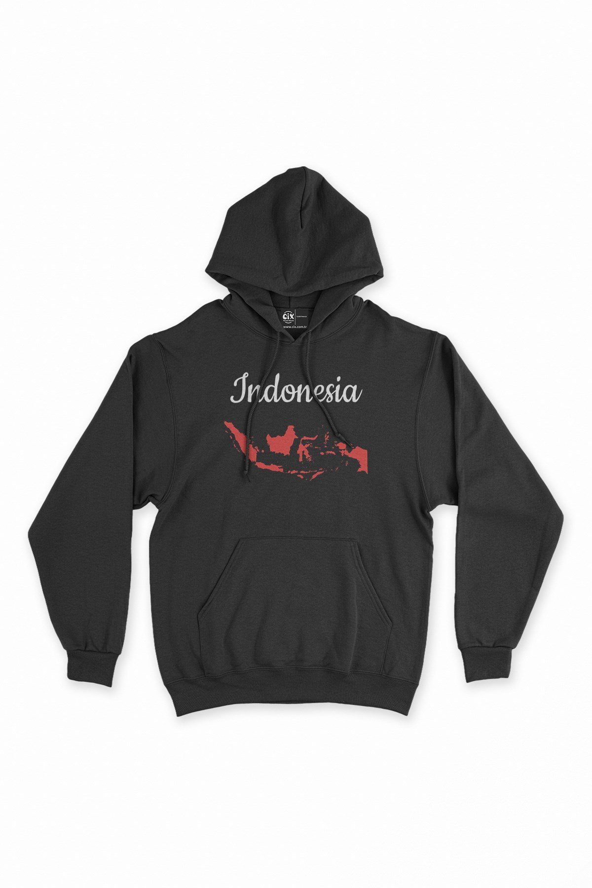Endonezya Haritalı ve Bayraklı Siyah Kapşonlu Sweatshirt Hoodie