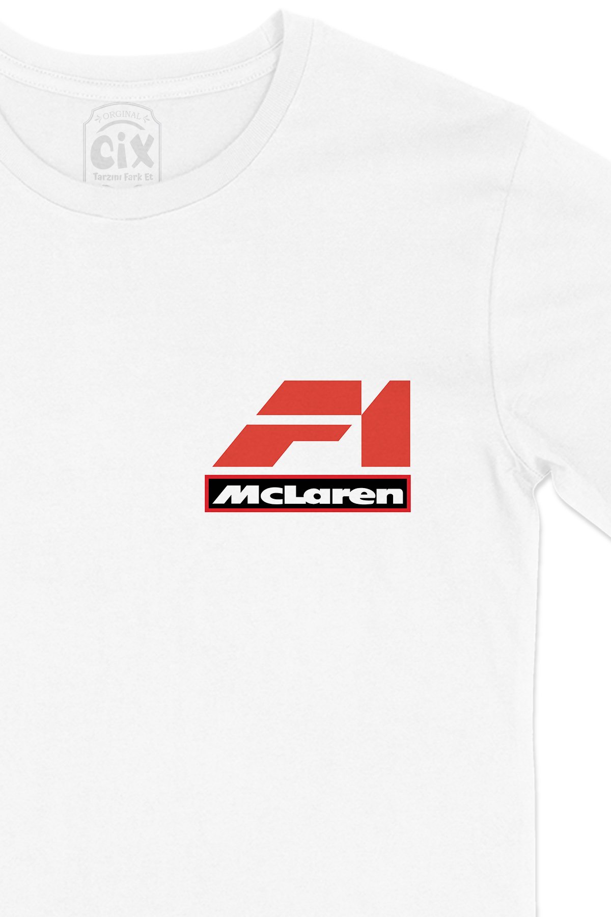 F1 Mc Laren Cep Logo Tasarımlı Beyaz Tişört