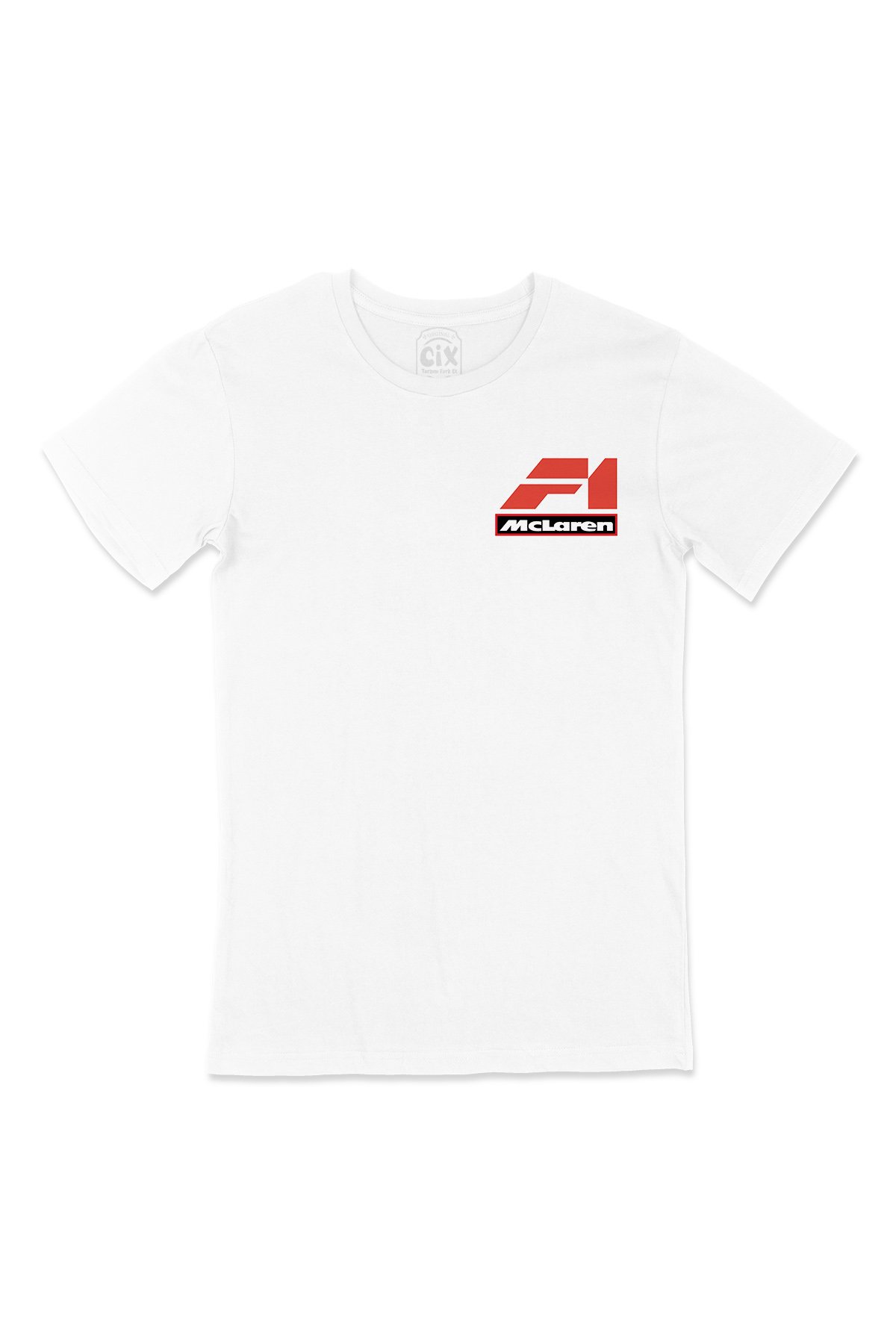 F1 Mc Laren Cep Logo Tasarımlı Beyaz Tişört