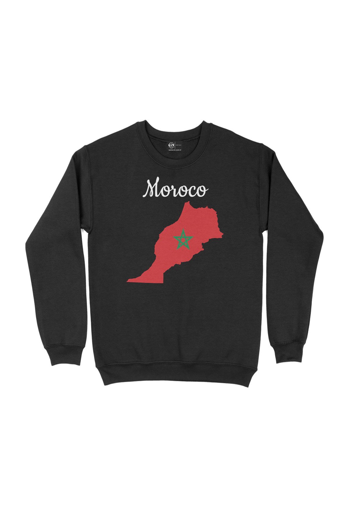 Fas Haritalı ve Bayraklı Siyah Sweatshirt