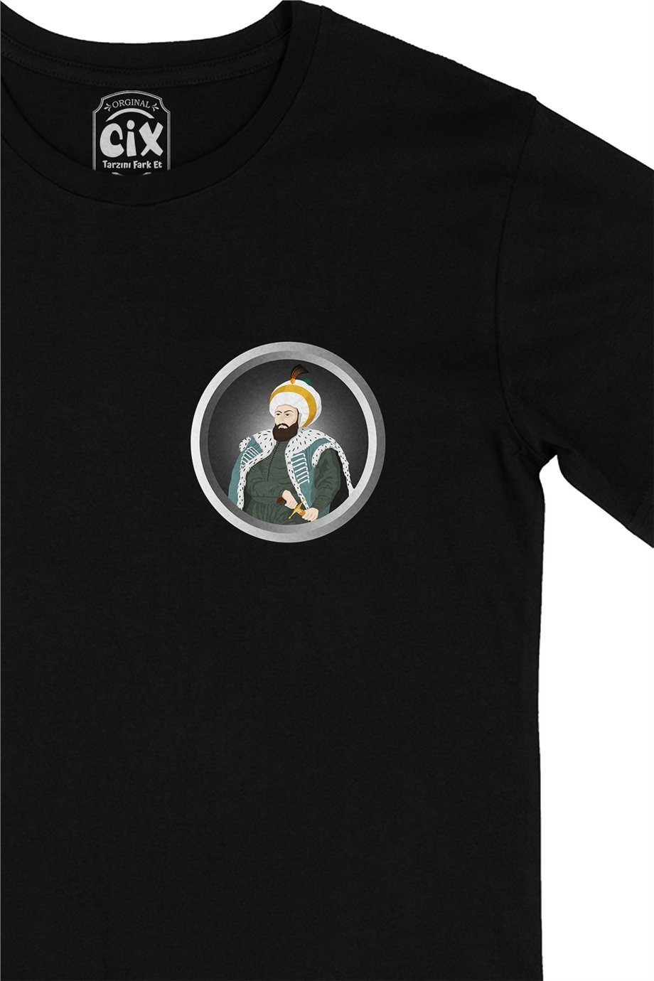 Fatih Sultan Mehmet Cep Logo Tasarımlı Siyah Tişört