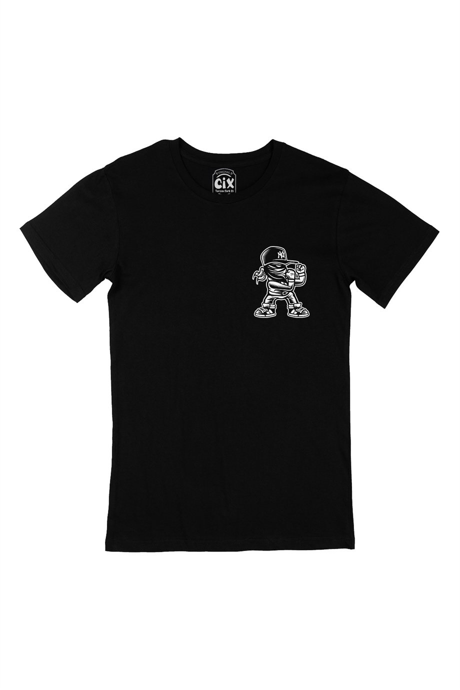 Fighter Cep Logo Tasarımlı Siyah Tişört