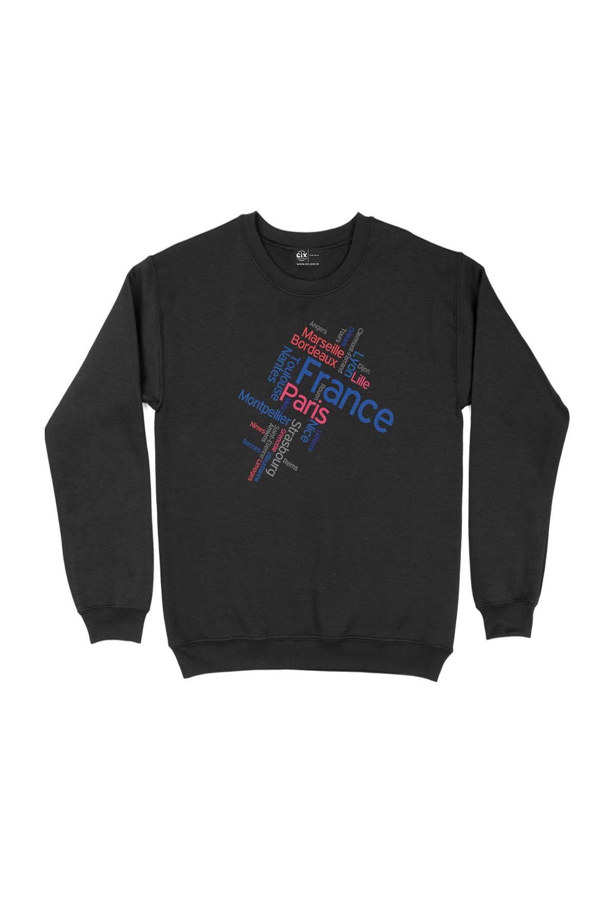 Fransa Şehir İsimli Siyah Sweatshirt