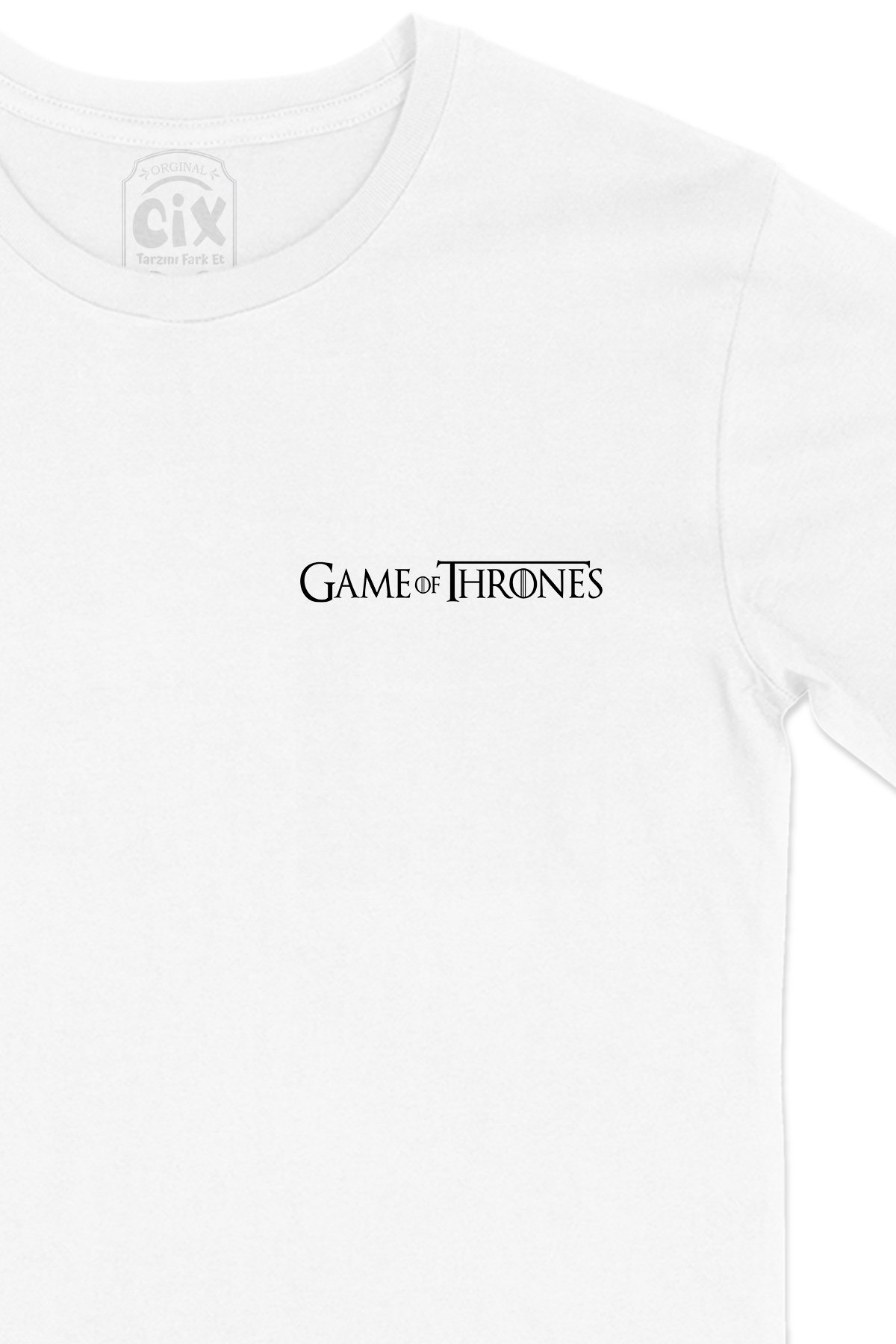 Game Of Thrones Logolu Cep Logo Tasarımlı Beyaz Tişört