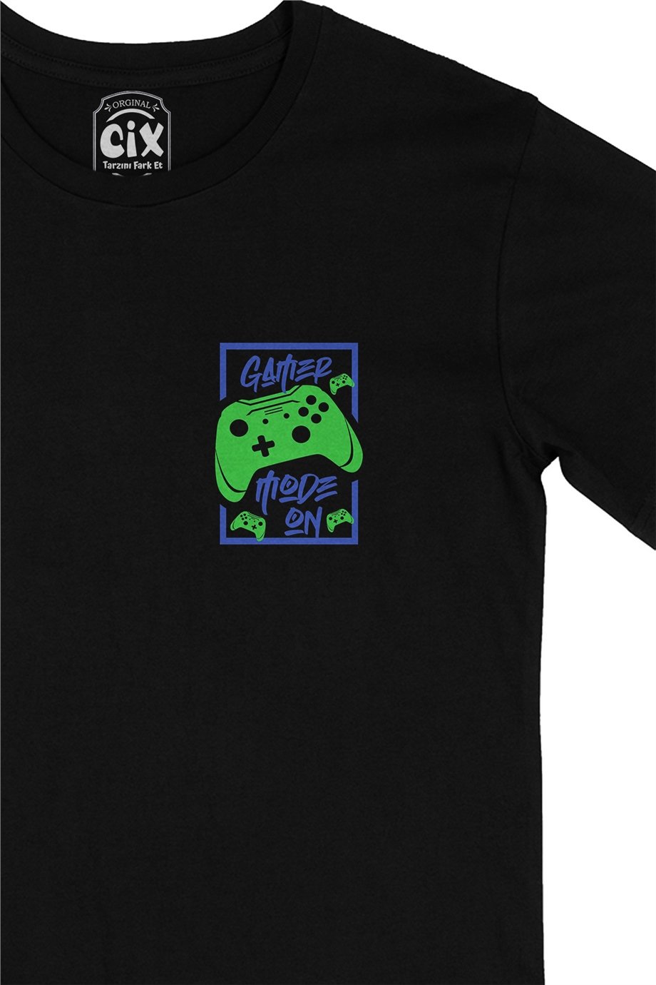 Gamer Mode On Cep Logo Tasarımlı Siyah Tişört