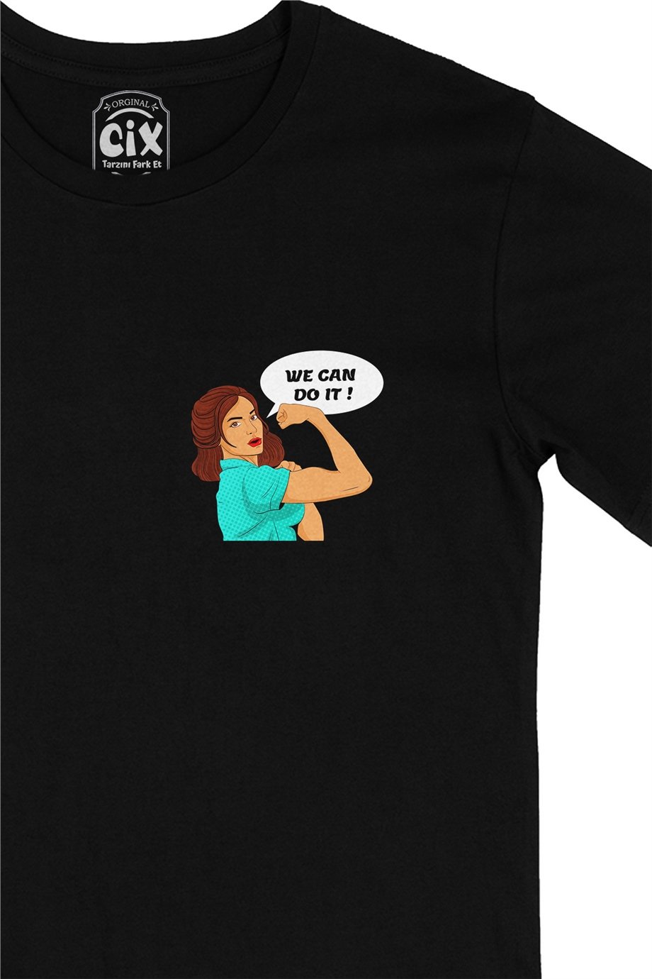 Girl Power Cep Logo Tasarımlı Siyah Tişört