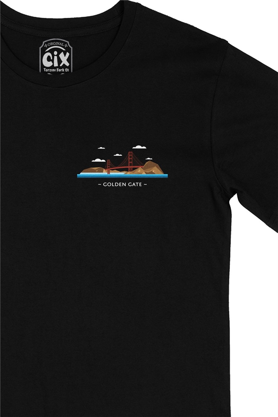 Golden Gate Cep Logo Tasarımlı Siyah Tişört