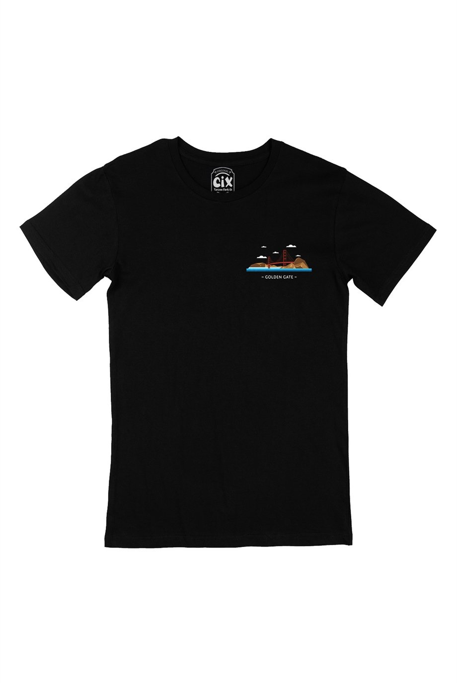 Golden Gate Cep Logo Tasarımlı Siyah Tişört