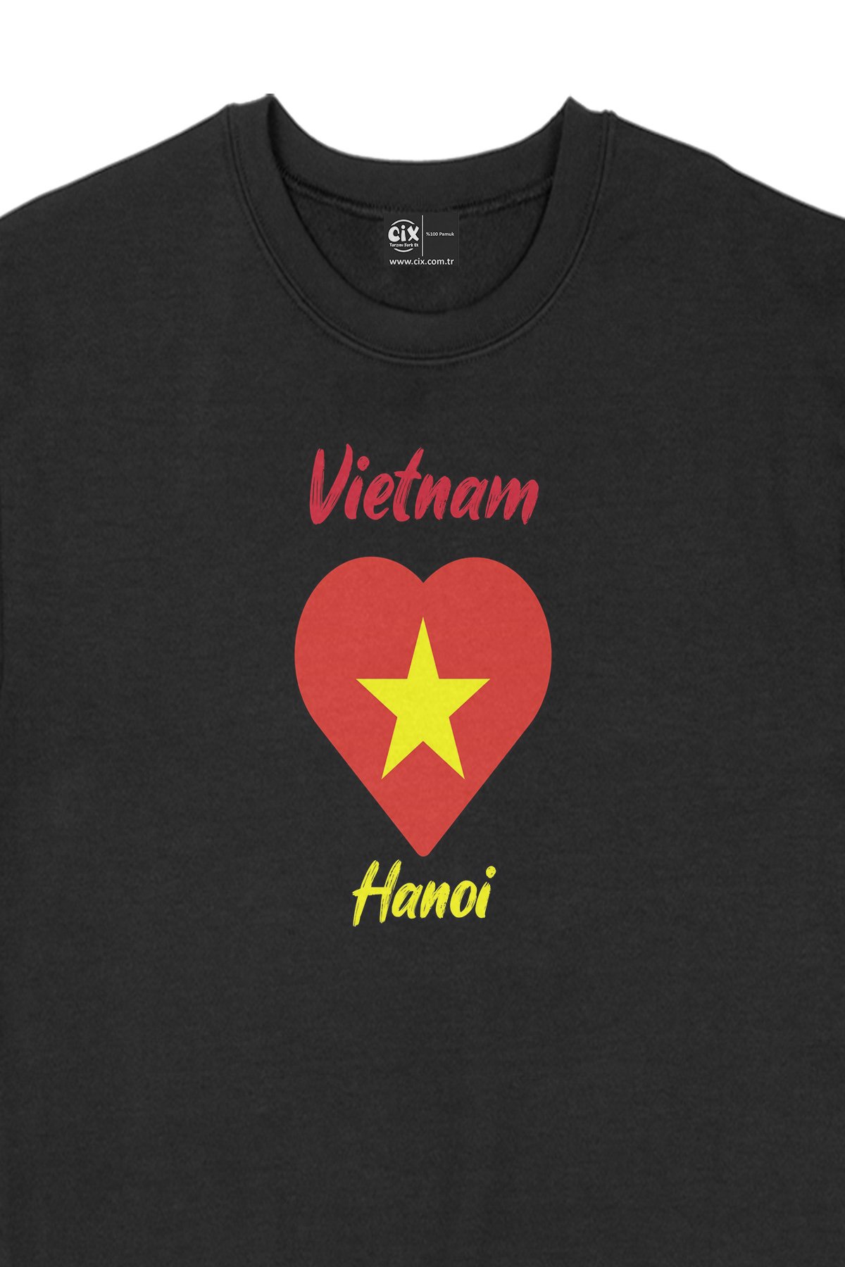 Hanoi Vietnam Bayraklı Kalpli Siyah Sweatshirt