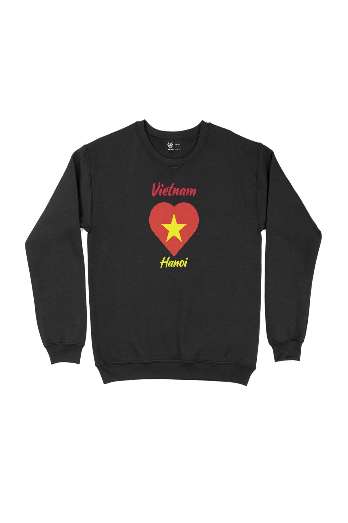 Hanoi Vietnam Bayraklı Kalpli Siyah Sweatshirt