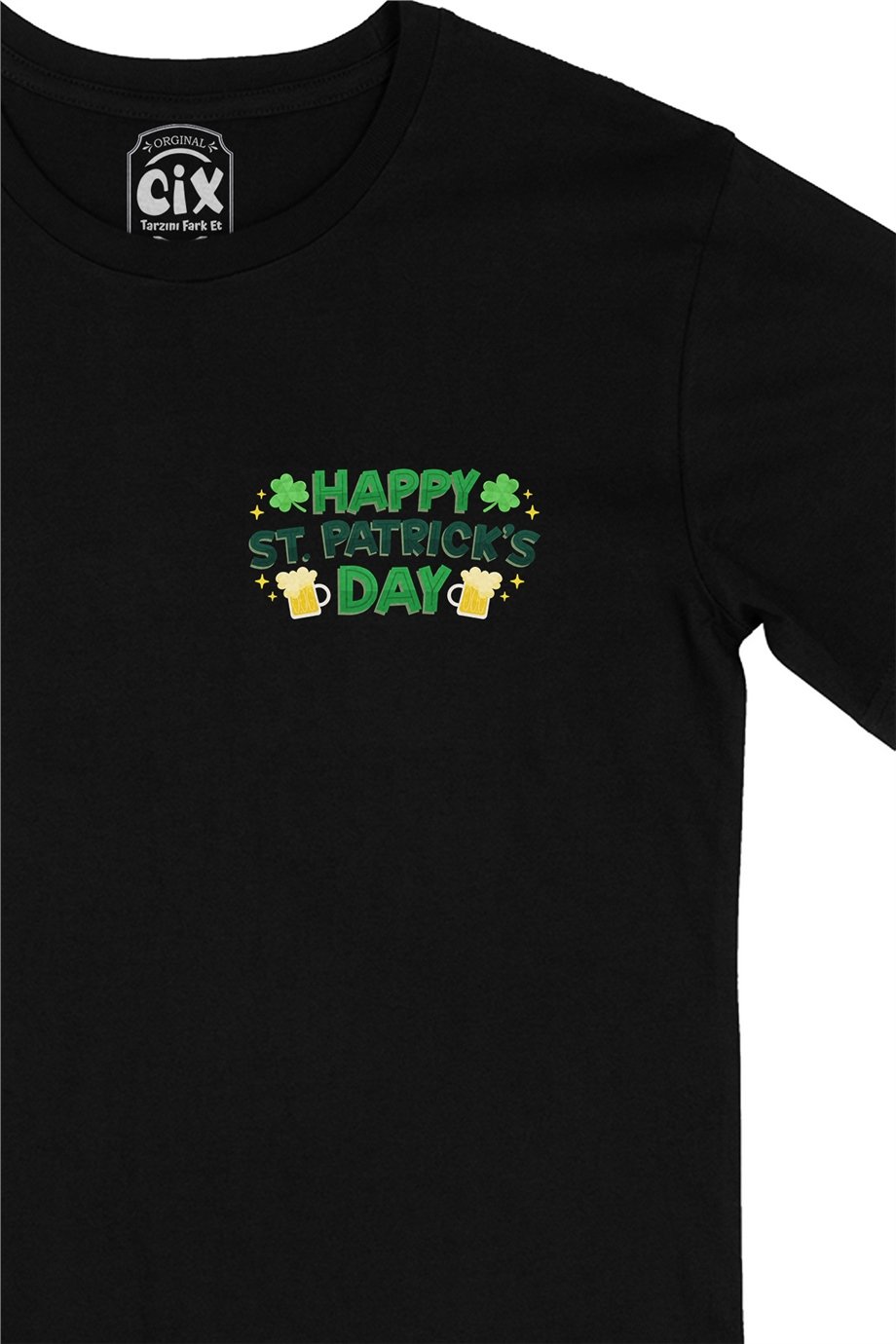 Happy St Patricks Day Cep Logo Tasarımlı Siyah Tişört