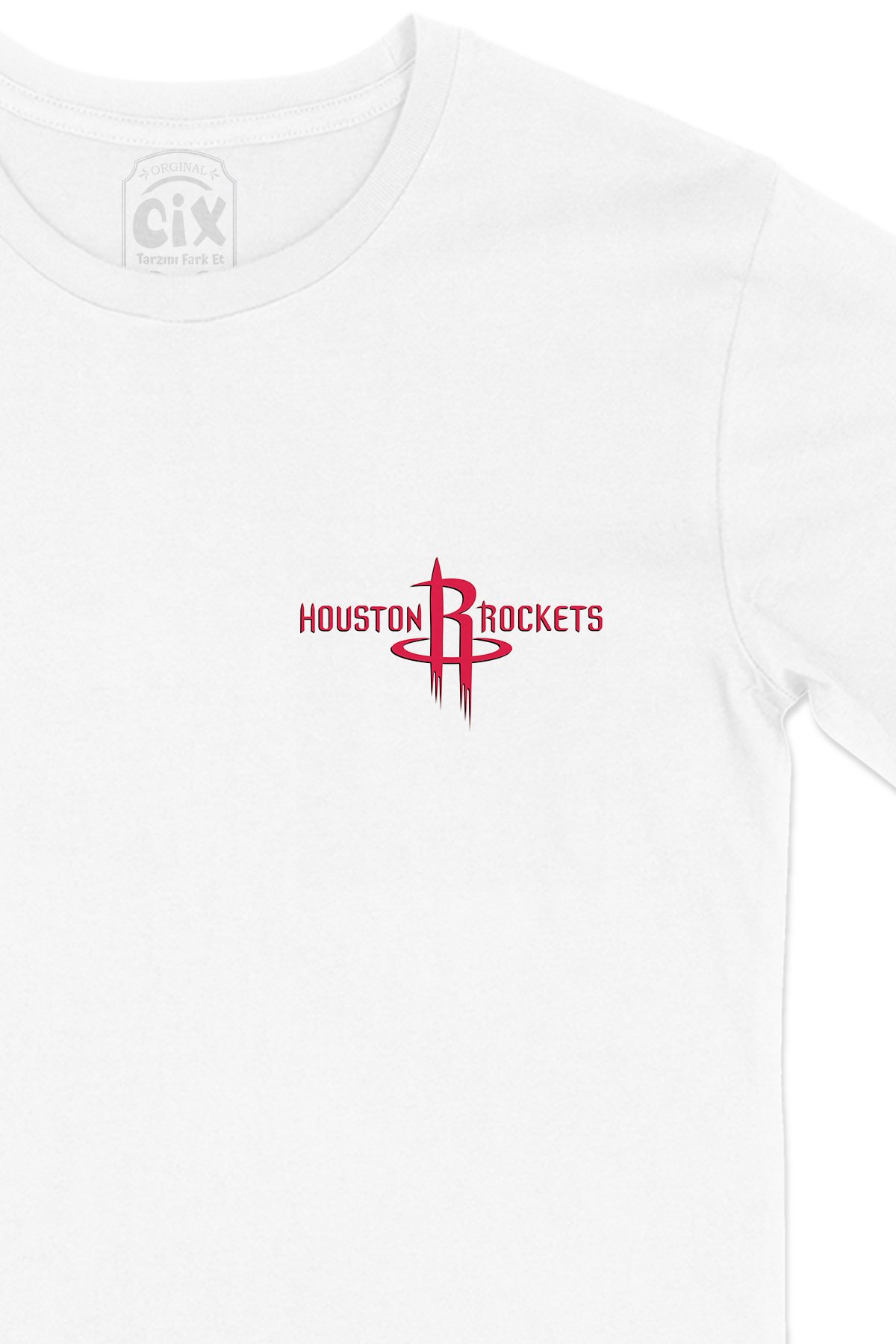 Houston Rockets Cep Logo Tasarımlı Beyaz Tişört