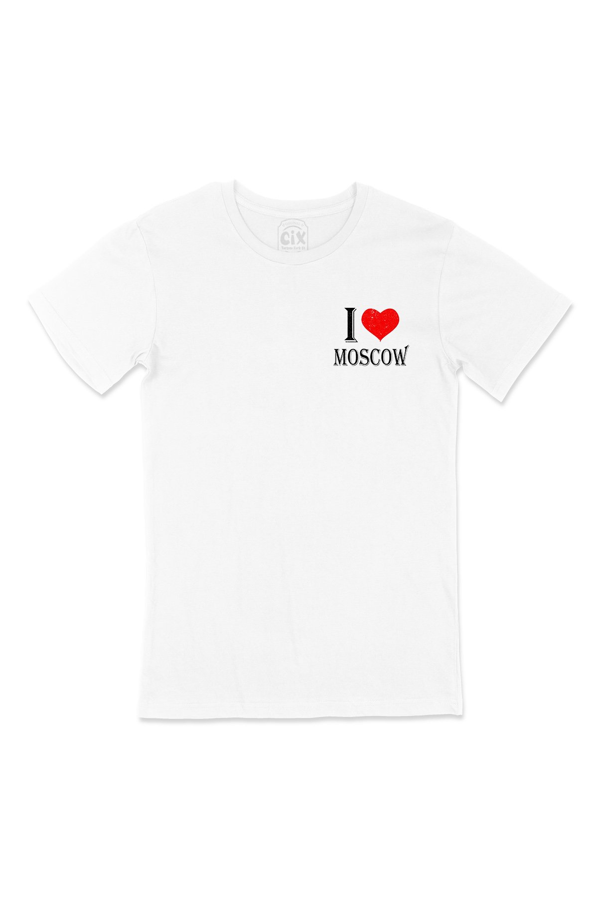 I Love Moskova Cep Logo Tasarımlı Beyaz Tişört