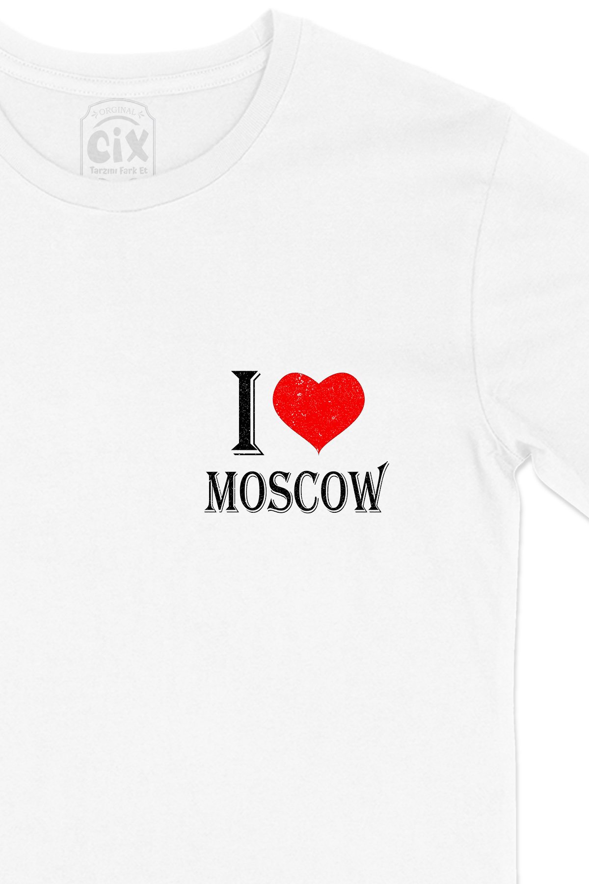 I Love Moskova Cep Logo Tasarımlı Beyaz Tişört