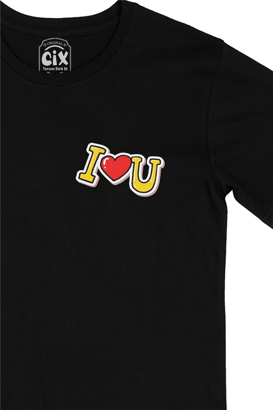 I Love You Cep Logo Tasarımlı Siyah Tişört