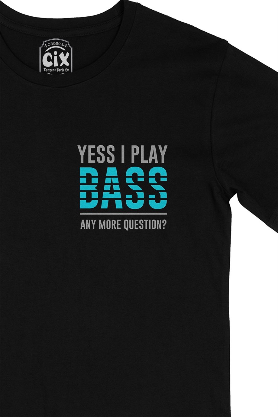 I Play Bass Cep Logo Tasarımlı Siyah Tişört