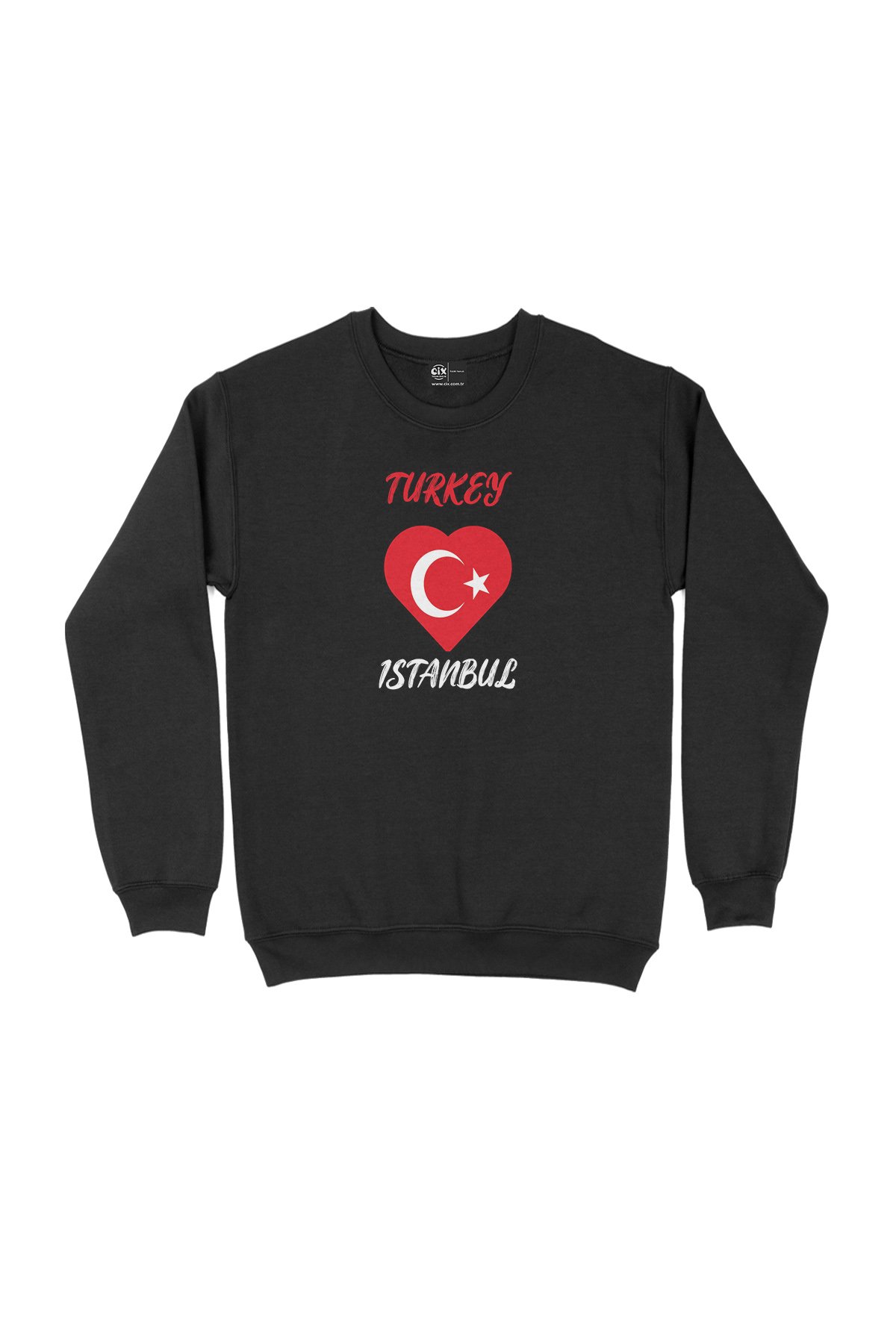 İstanbul Türkiye Bayraklı Kalpli Siyah Sweatshirt