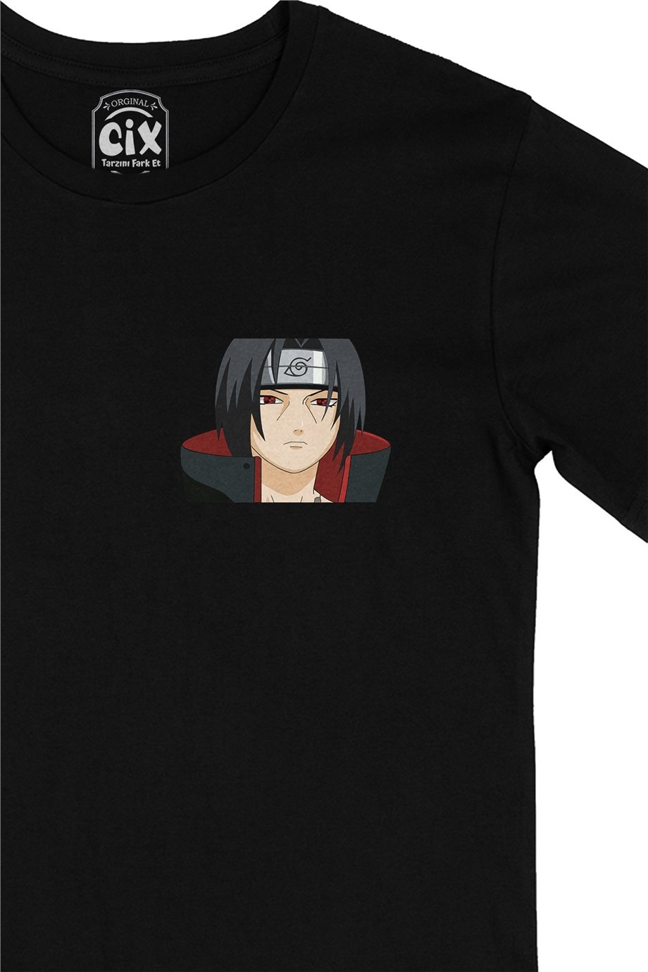 Itachi Uchiha Naruto Cep Logo Tasarımlı Siyah Tişört