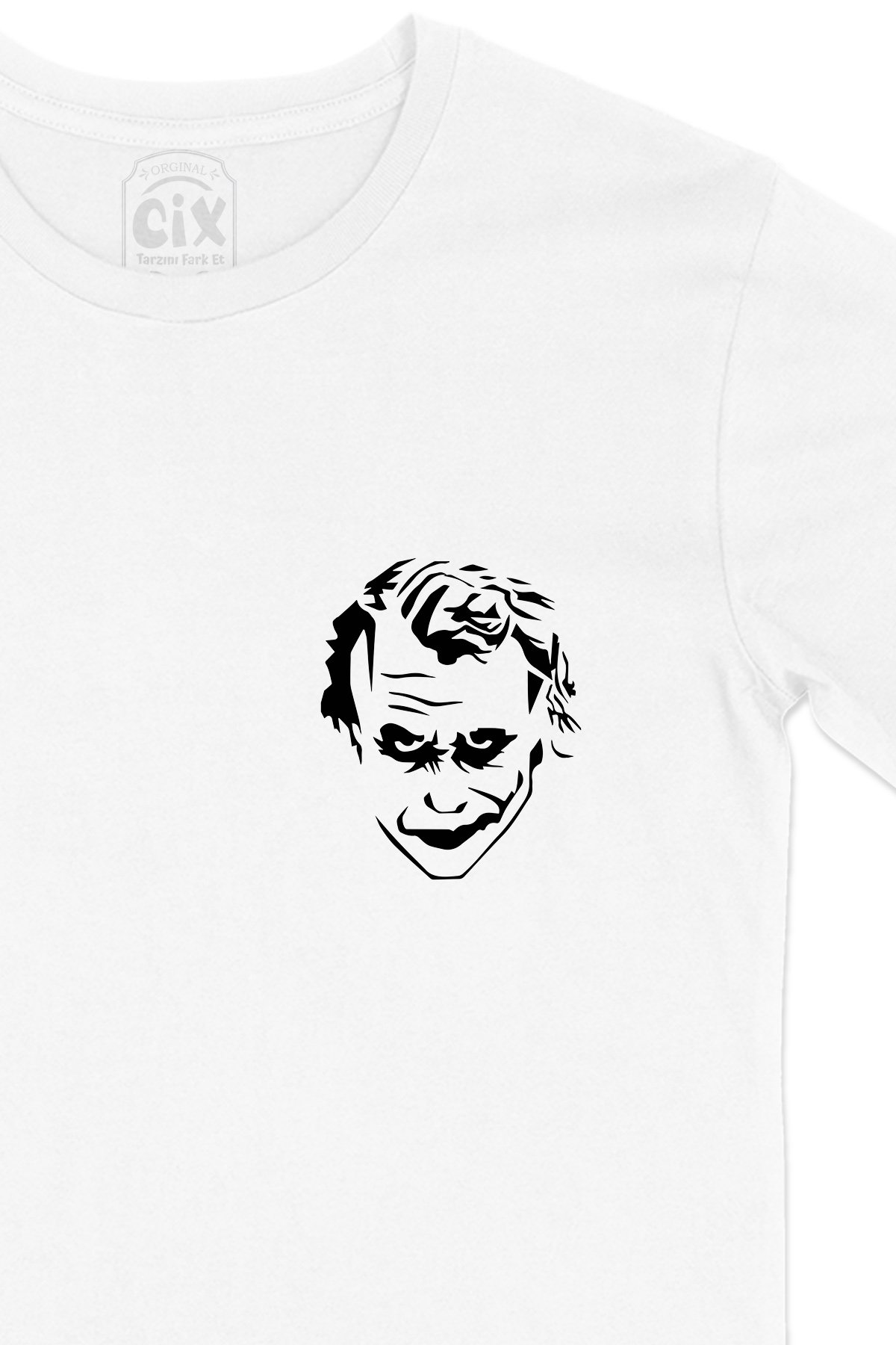 Joker Görselli Cep Logo Tasarımlı Beyaz Tişört