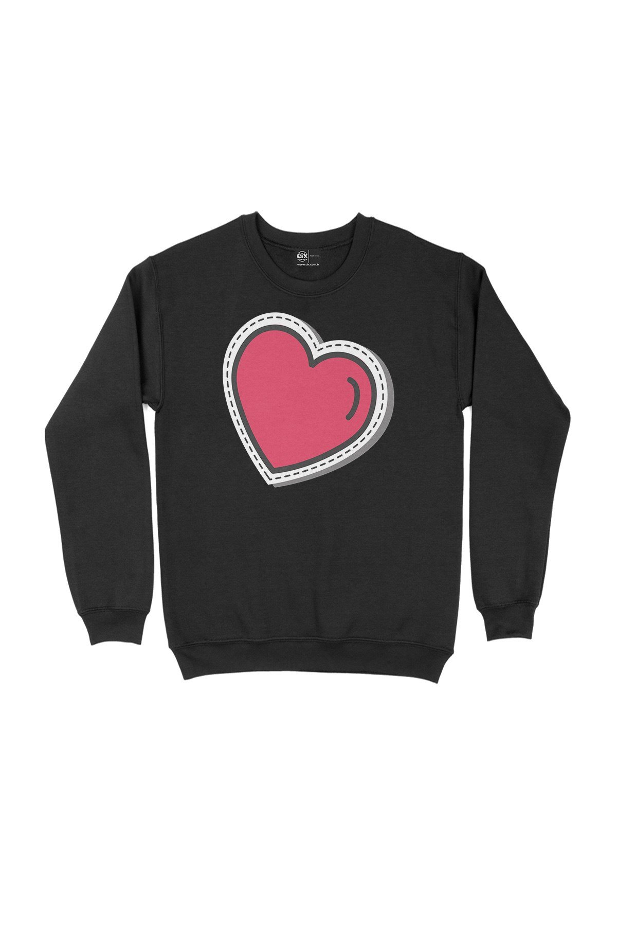 Kalp Çizimli Siyah Sweatshirt