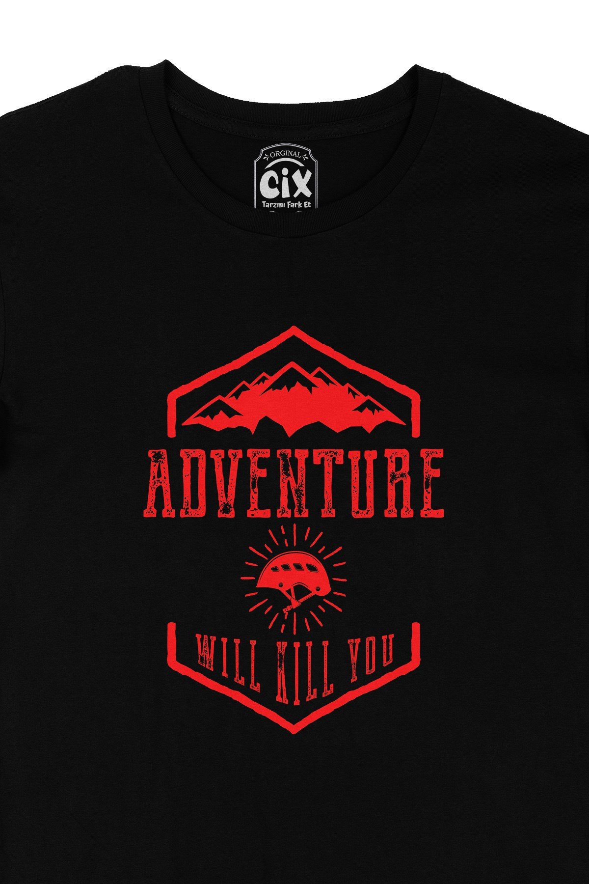 Kırmızı Adventure Will Kill You Siyah Tişört