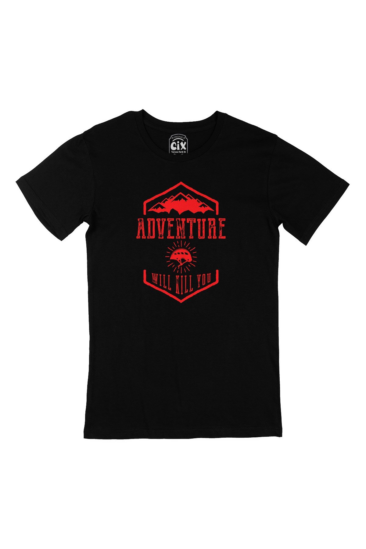 Kırmızı Adventure Will Kill You Siyah Tişört
