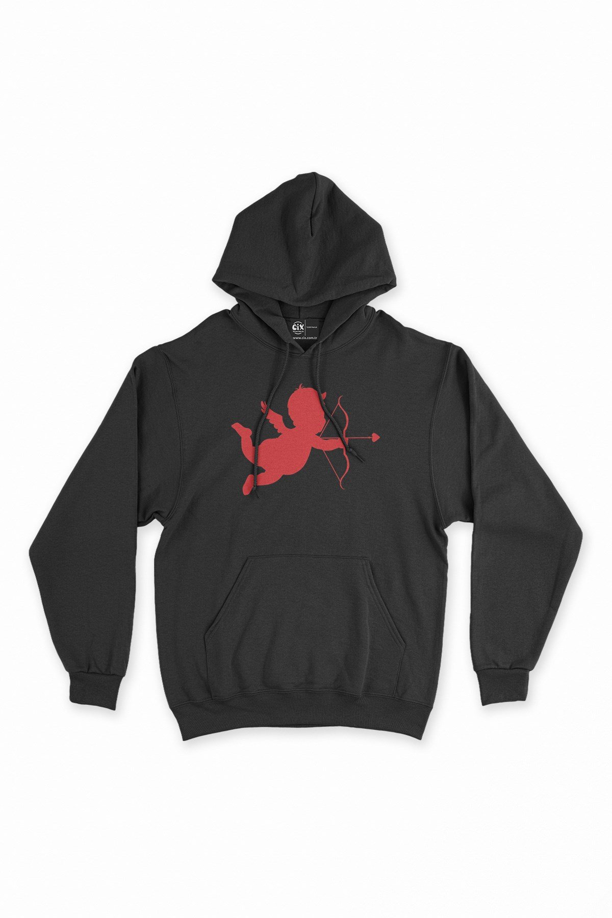 Kırmızı Aşk Oku Siyah Kapşonlu Sweatshirt Hoodie