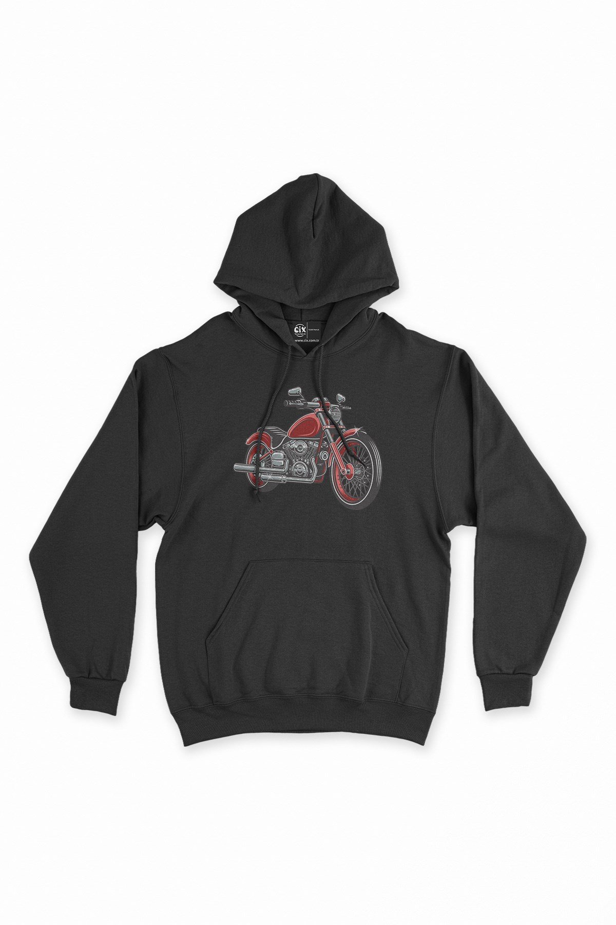 Kırmızı Motor Siyah Kapşonlu Sweatshirt Hoodie