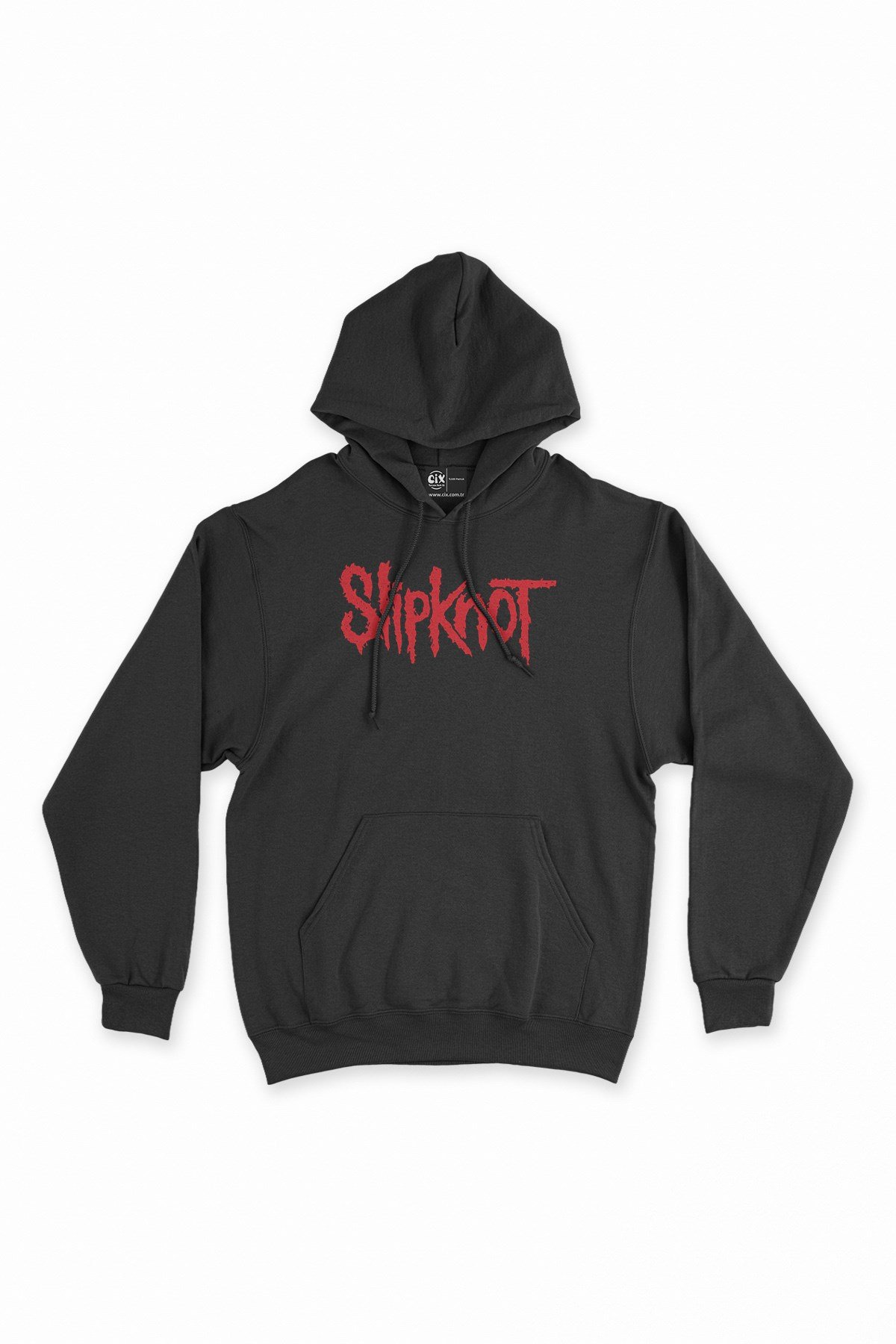 Kırmızı Slipknot Yazılı Siyah Kapşonlu Sweatshirt Hoodie