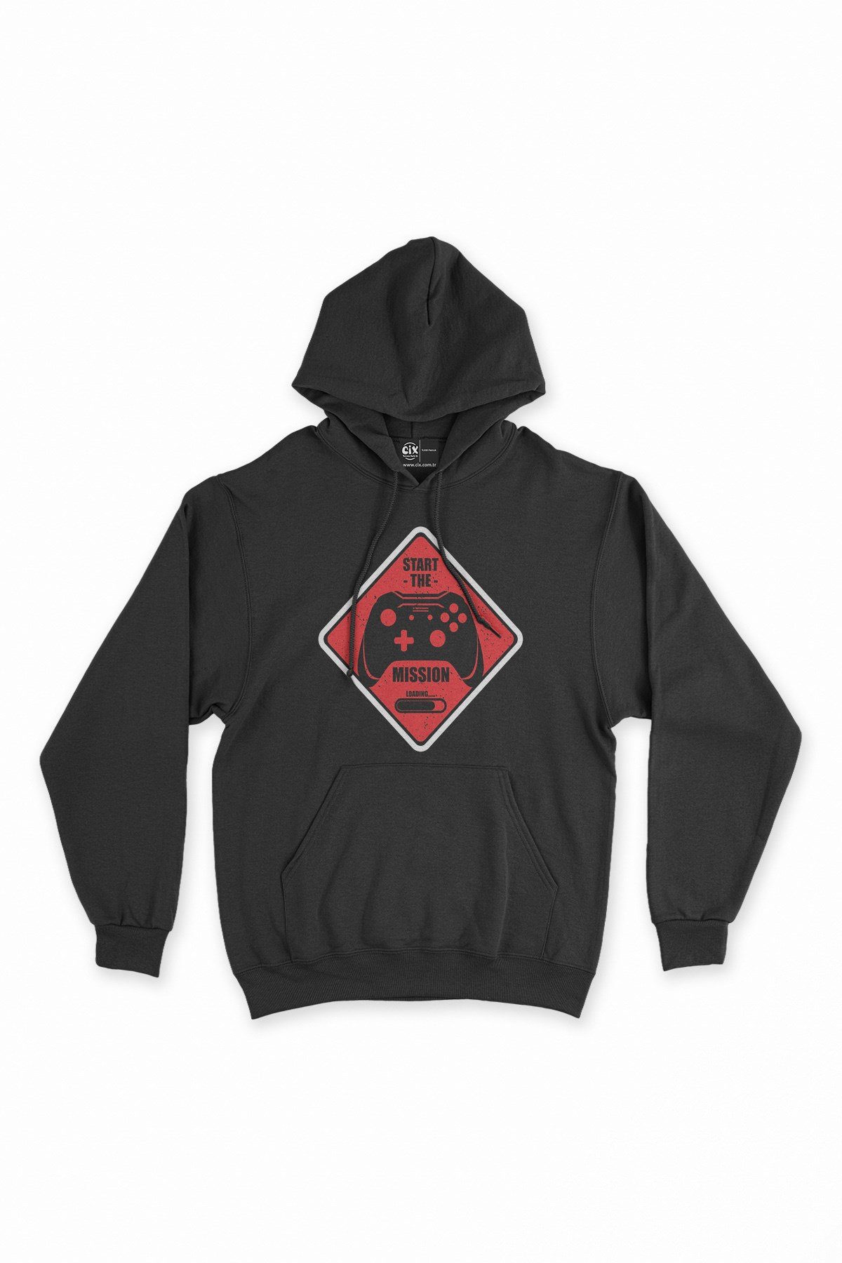 Kırmızı Start The Mission Siyah Kapşonlu Sweatshirt Hoodie