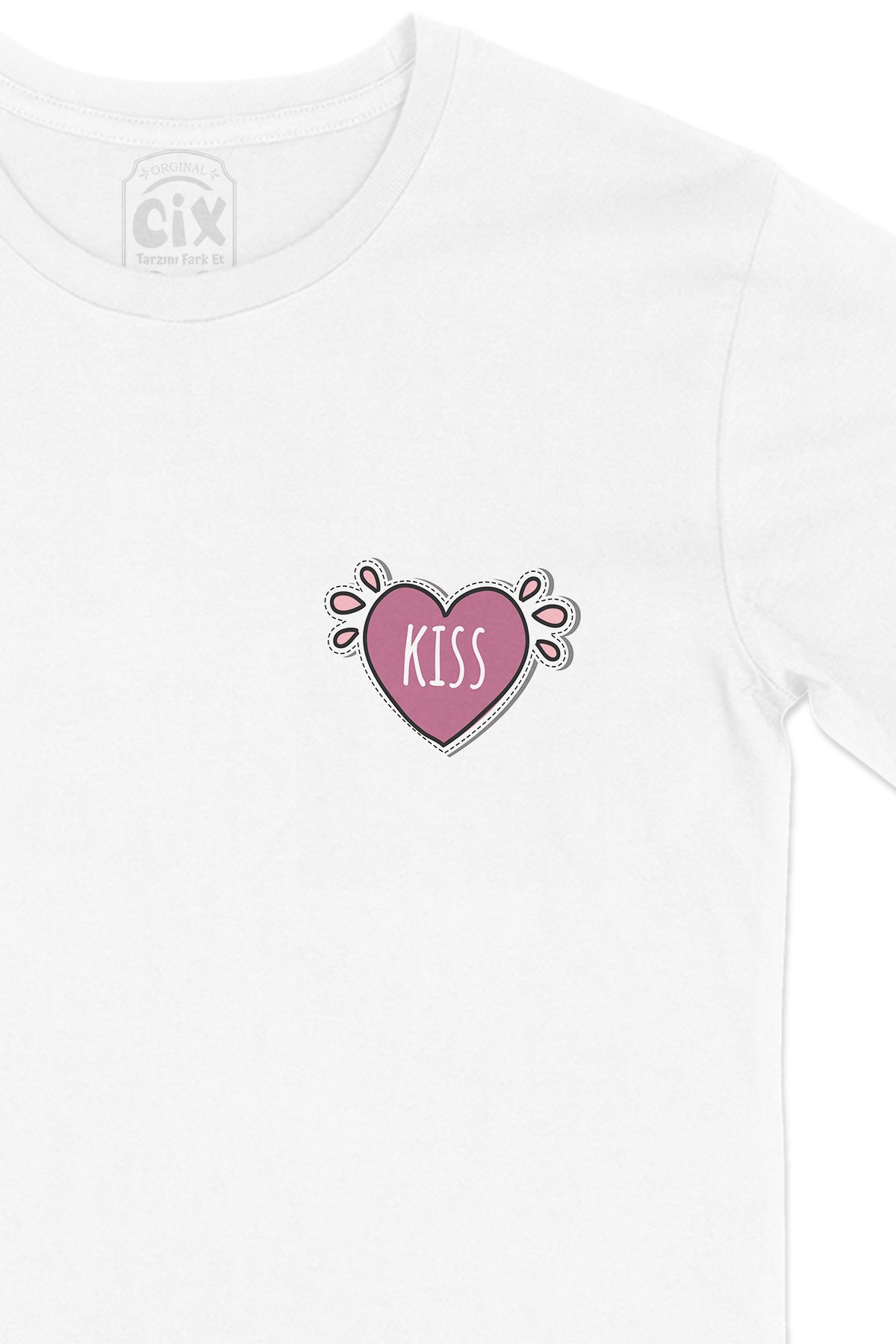 Kiss Cep Logo Tasarımlı Beyaz Tişört