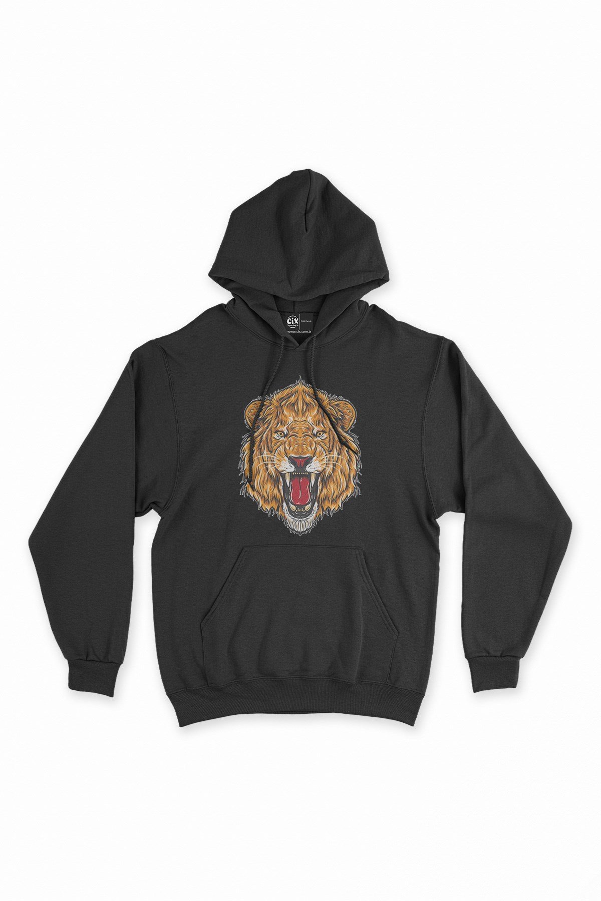 Kızgın Aslanlı Siyah Kapşonlu Sweatshirt Hoodie