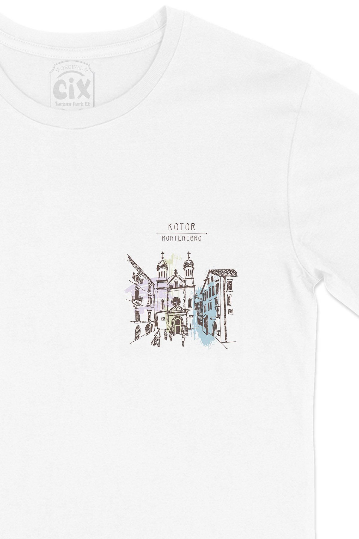 Kotor Karadağ Saint Nicholas Cep Logo Tasarımlı Beyaz Tişört