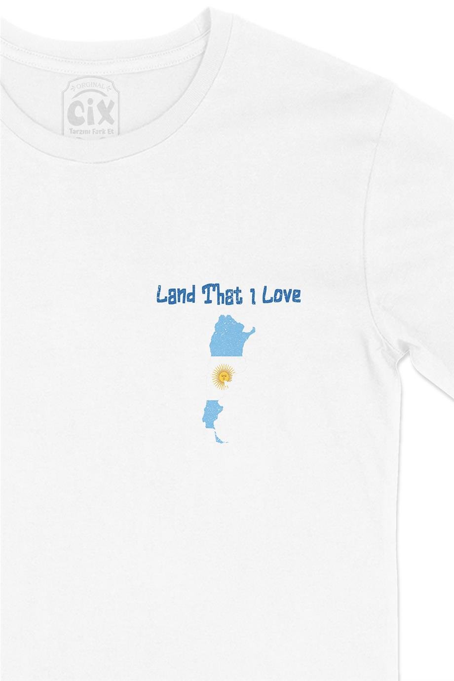 Land That I Love Arjantin Cep Tasarım Baskılı Beyaz Tişört