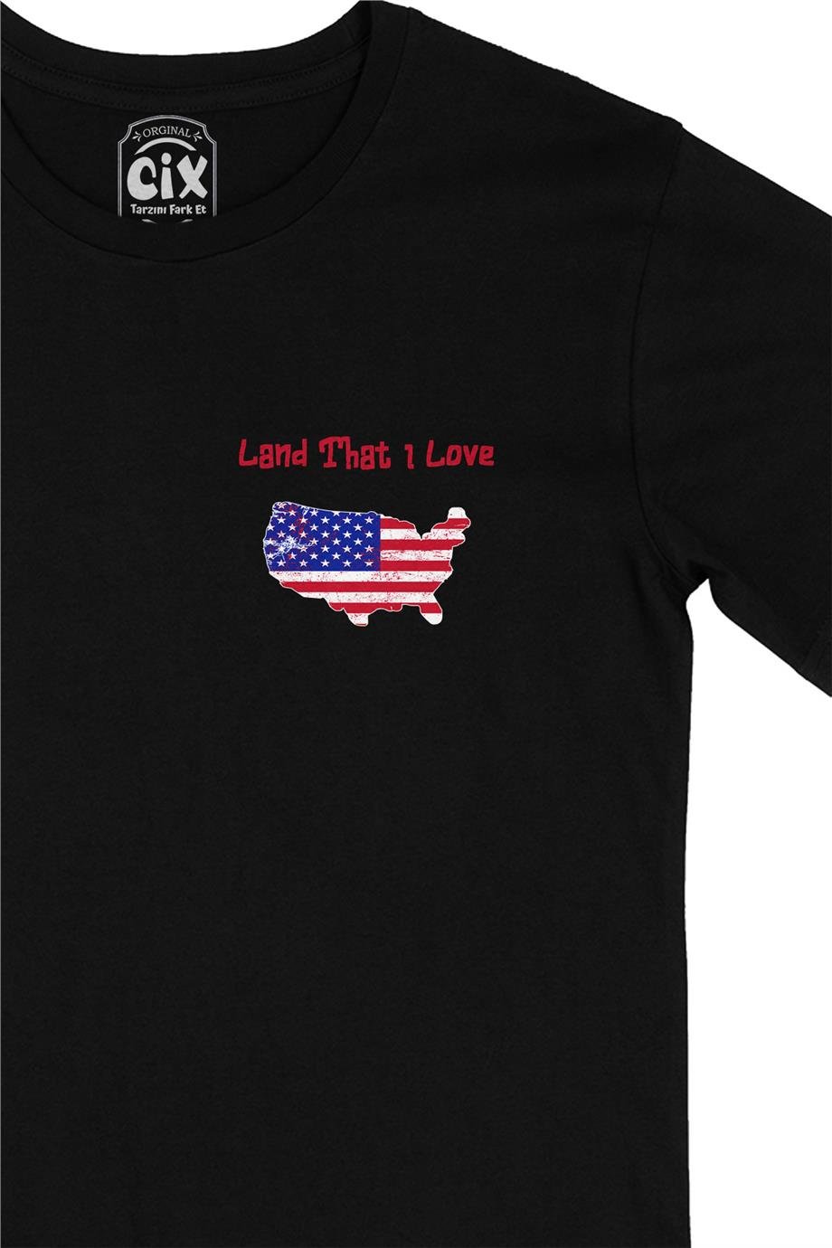 Land That I Love USA Cep Tasarım Baskılı Siyah Tişört