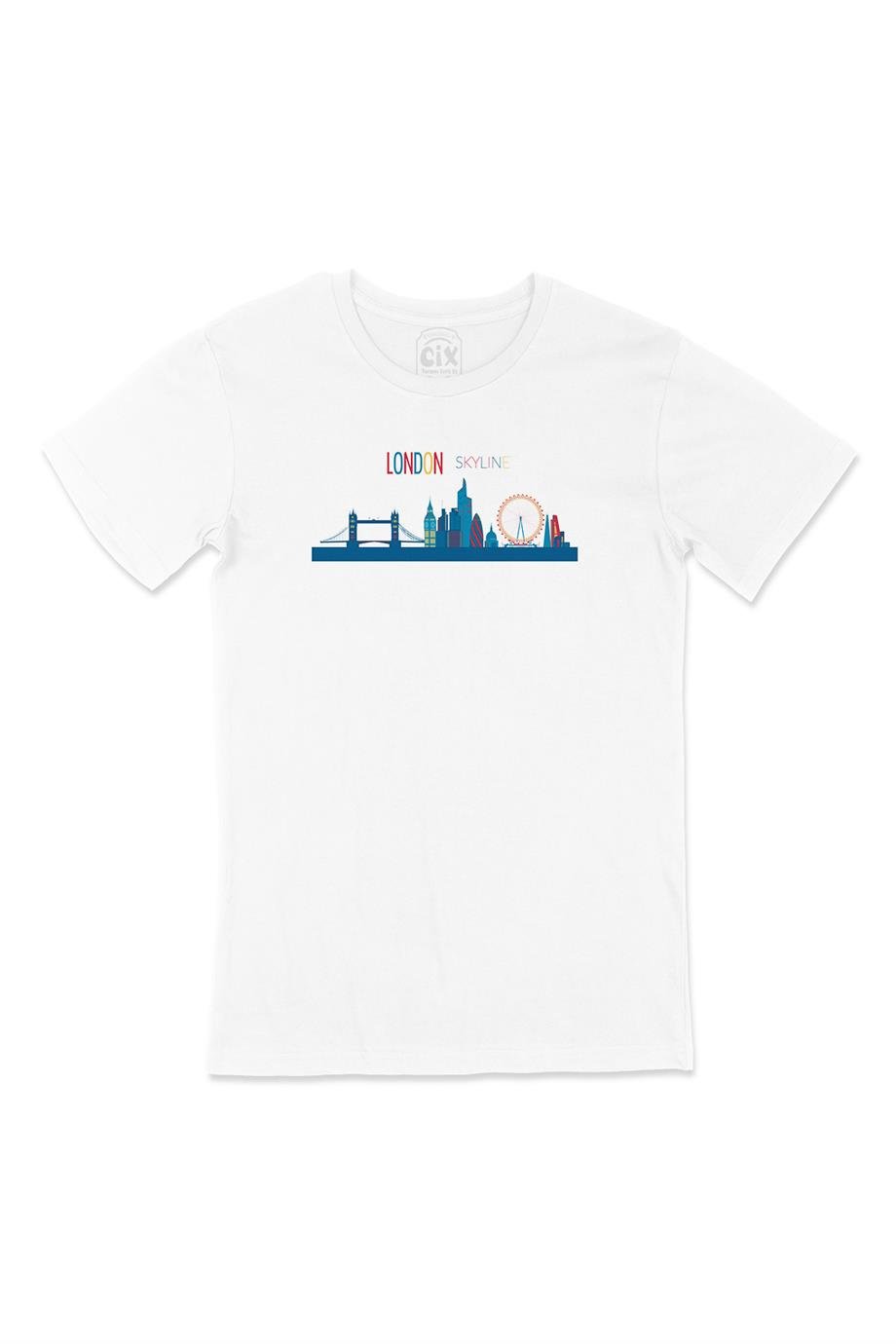 London Londra Skyline Renkli Beyaz Tişört