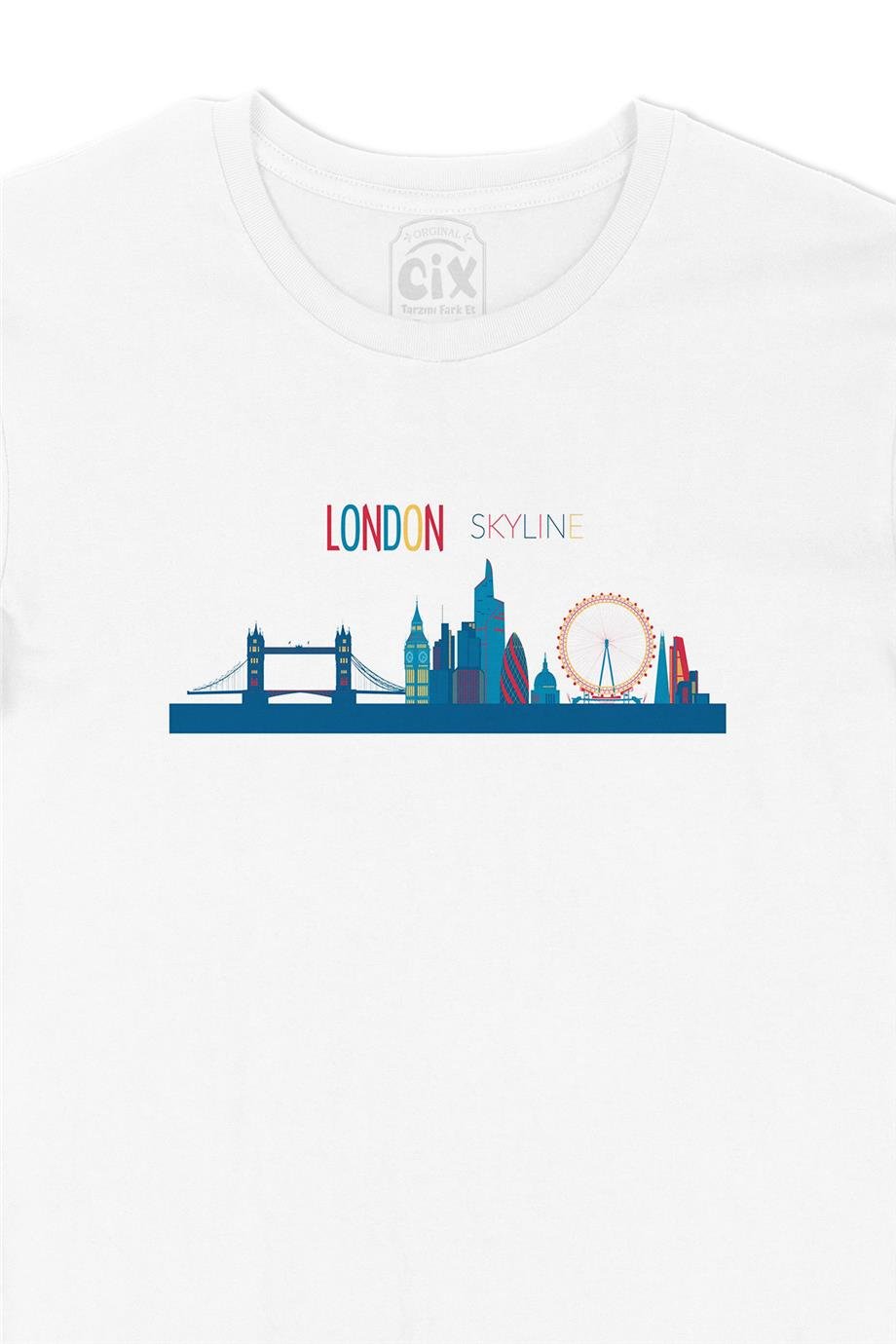 London Londra Skyline Renkli Beyaz Tişört