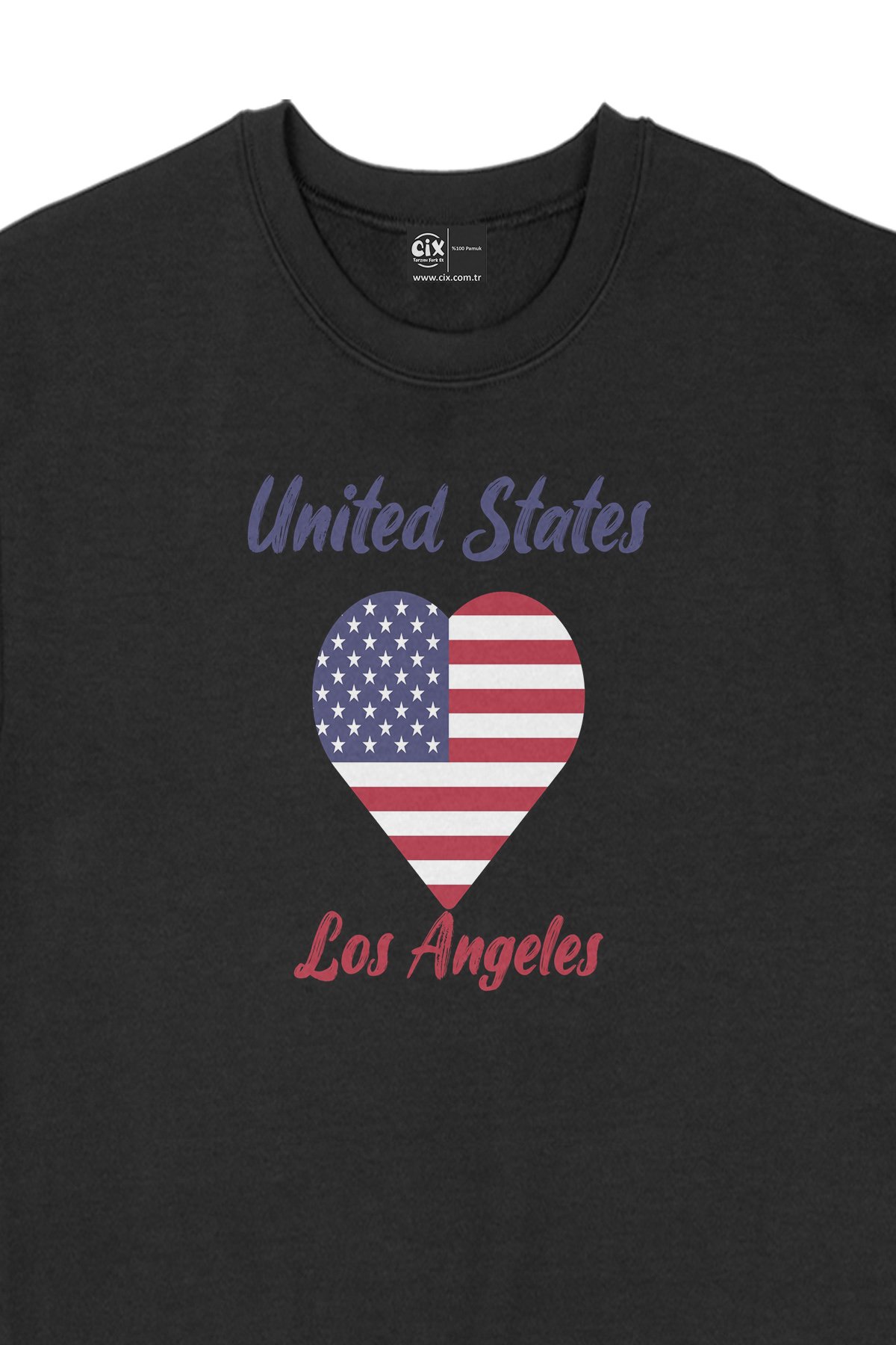 Los Angeles Amerika Bayraklı Kalpli Siyah Sweatshirt