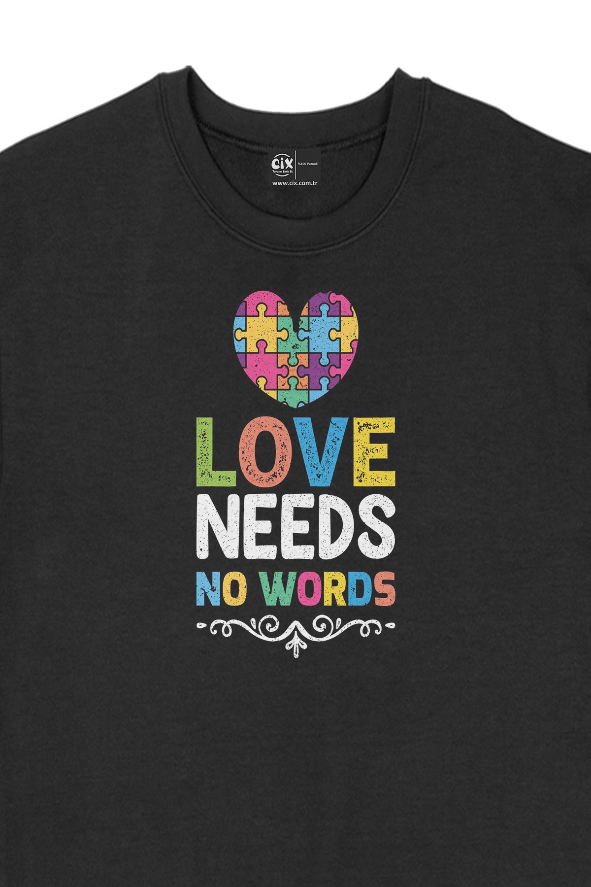 Love No  Words Siyah Sweatshirt