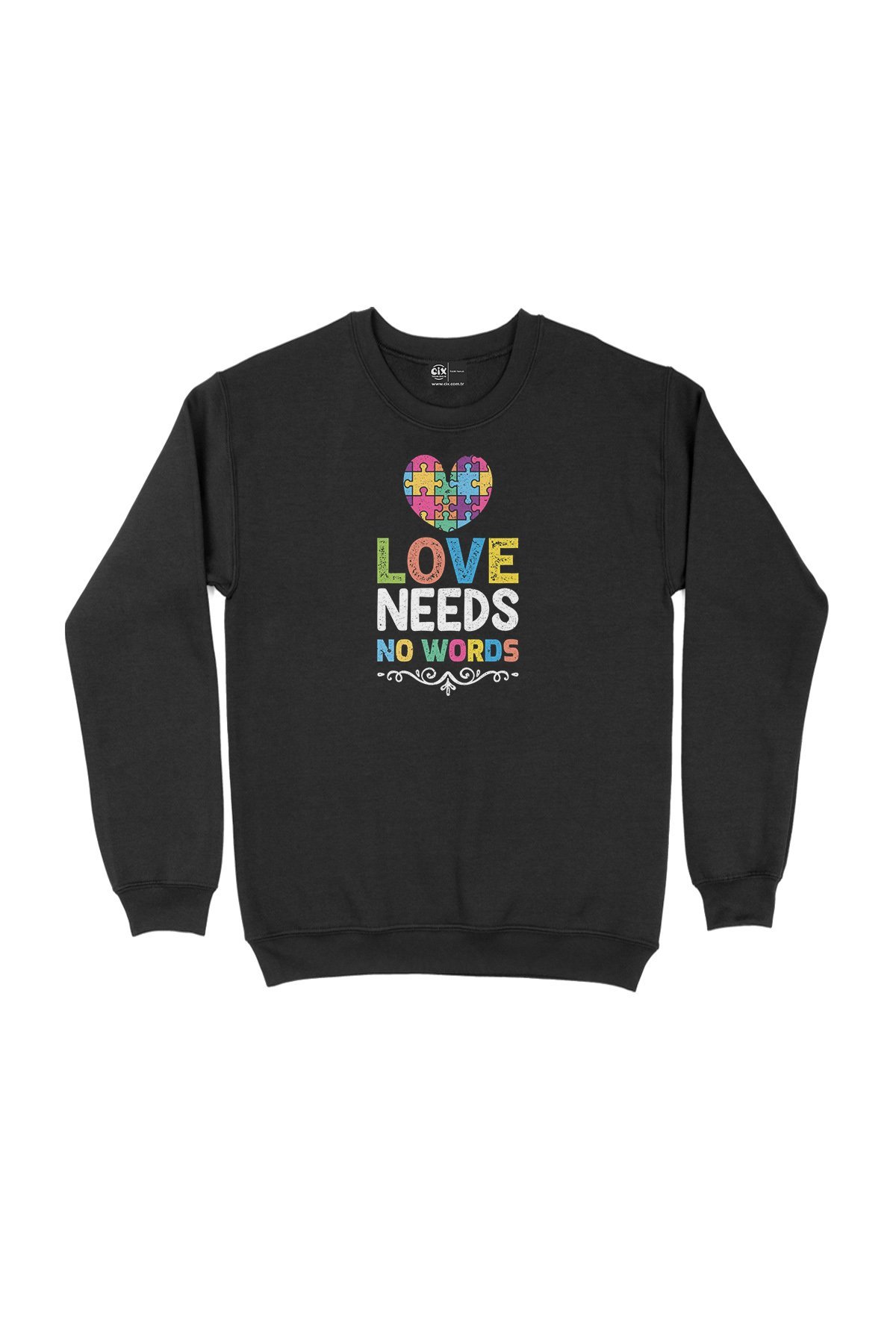 Love No  Words Siyah Sweatshirt