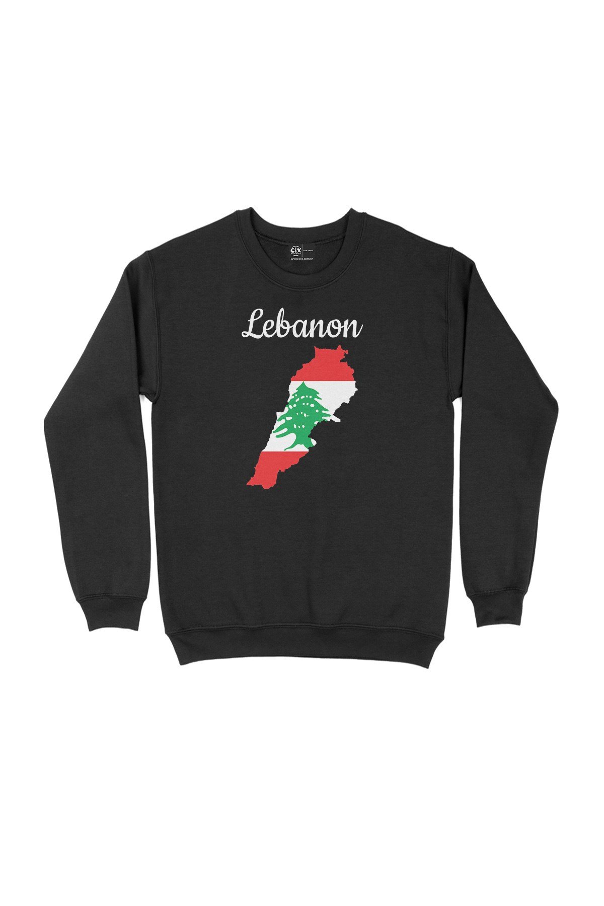 Lübnan Haritalı ve Bayraklı Siyah Sweatshirt