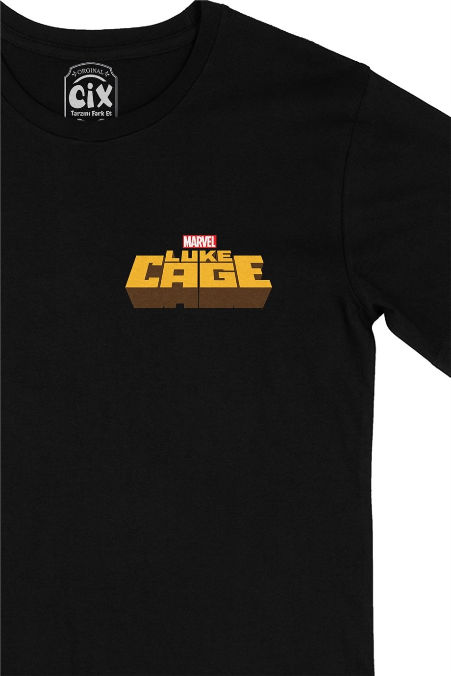 Luke Cage Cep Logo Tasarımlı Siyah Tişört