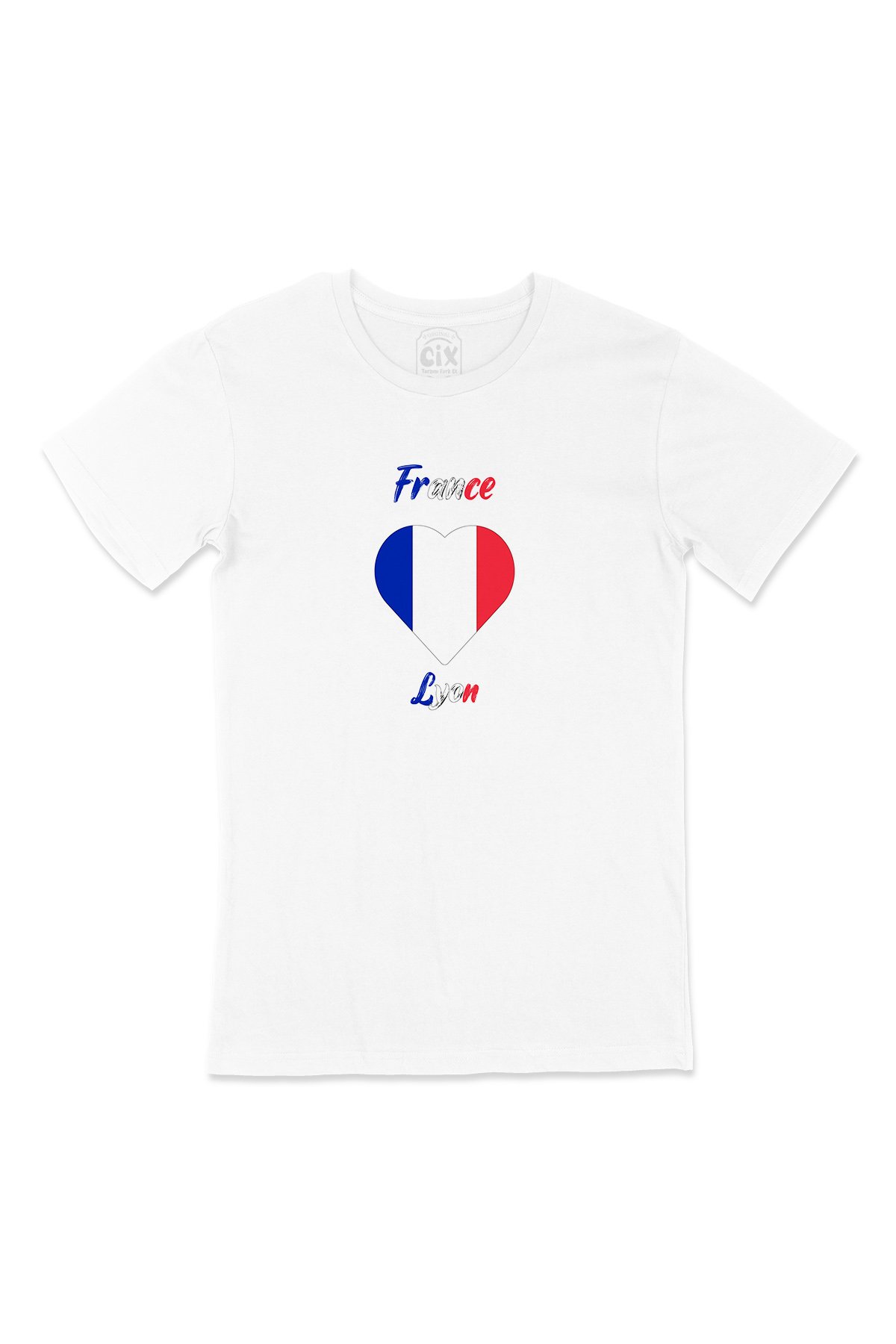 Lyon Fransa Bayraklı Kalpli Tişört